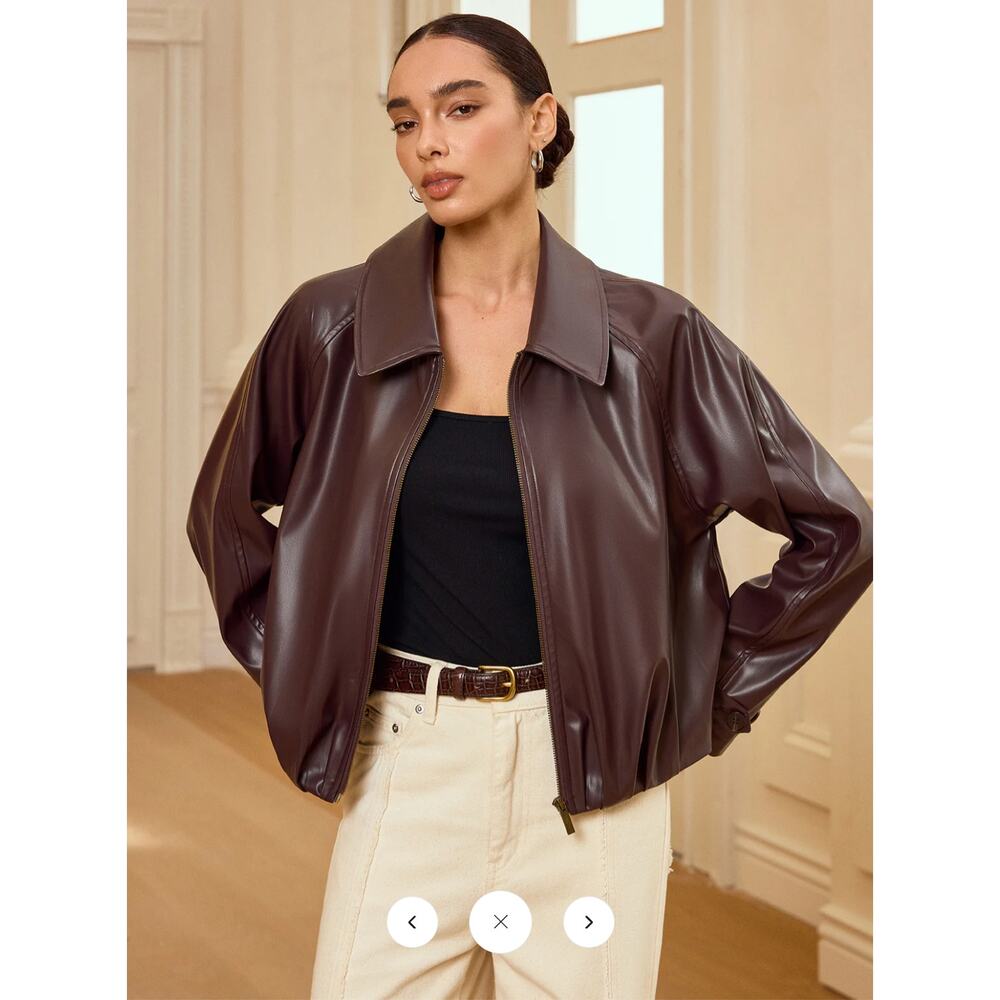 NWT Commense Collared Zip-Up Faux Leather Jacket Sz XL